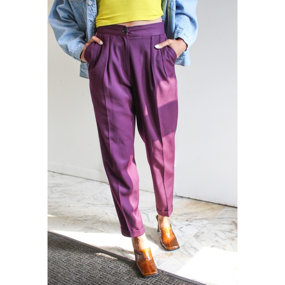 SOLD Vintage Kenzo High Waisted Plum Purple Pants - Picture 7 of 8